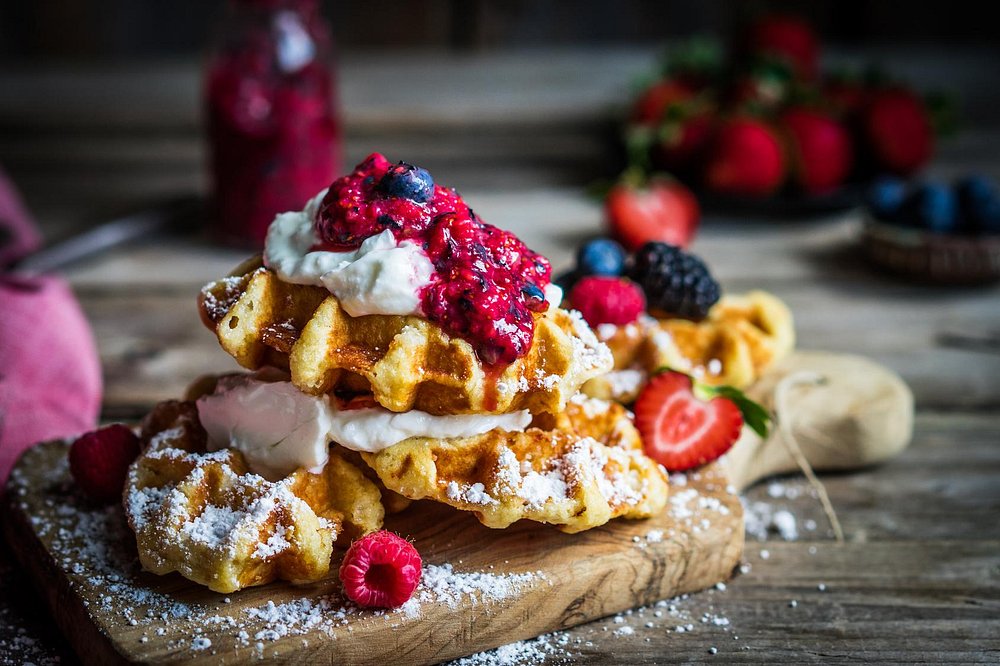 Homemade organic waffles with berries